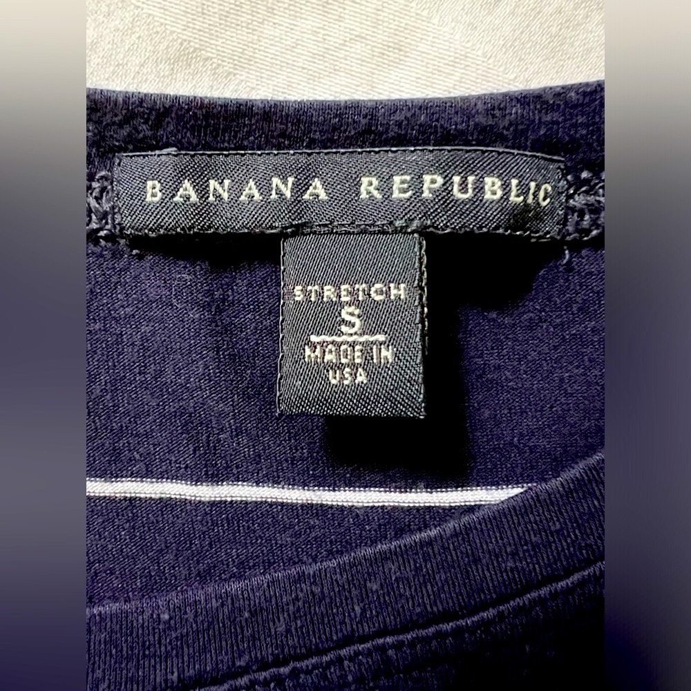 BANANA REPUBLIC Navy & White Striped Side Ruched Tie Sleeveless Top - Picture 4 of 4